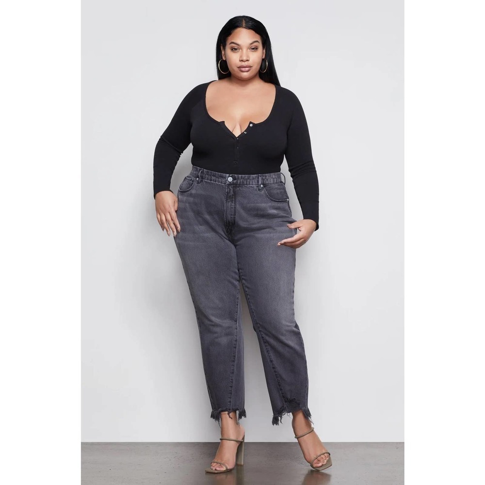 Good American 3XL 6 Good Body Snap Henley Bodysuit Black GB0225